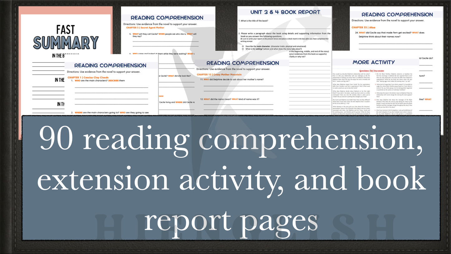 One Crazy Summer Novel Study