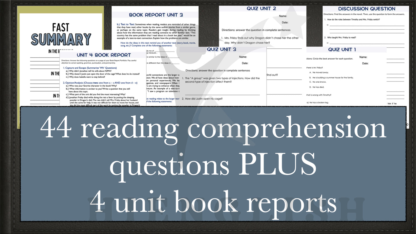 Mrs. Frisby and the Rats of Nimh Novel Study